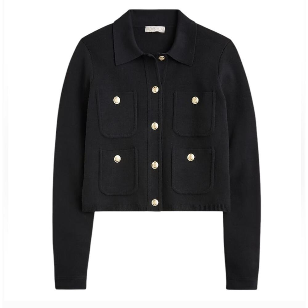 J. CREW Patch-Pocket Sweater Lady Jacket Blazer Gold Buttons Small